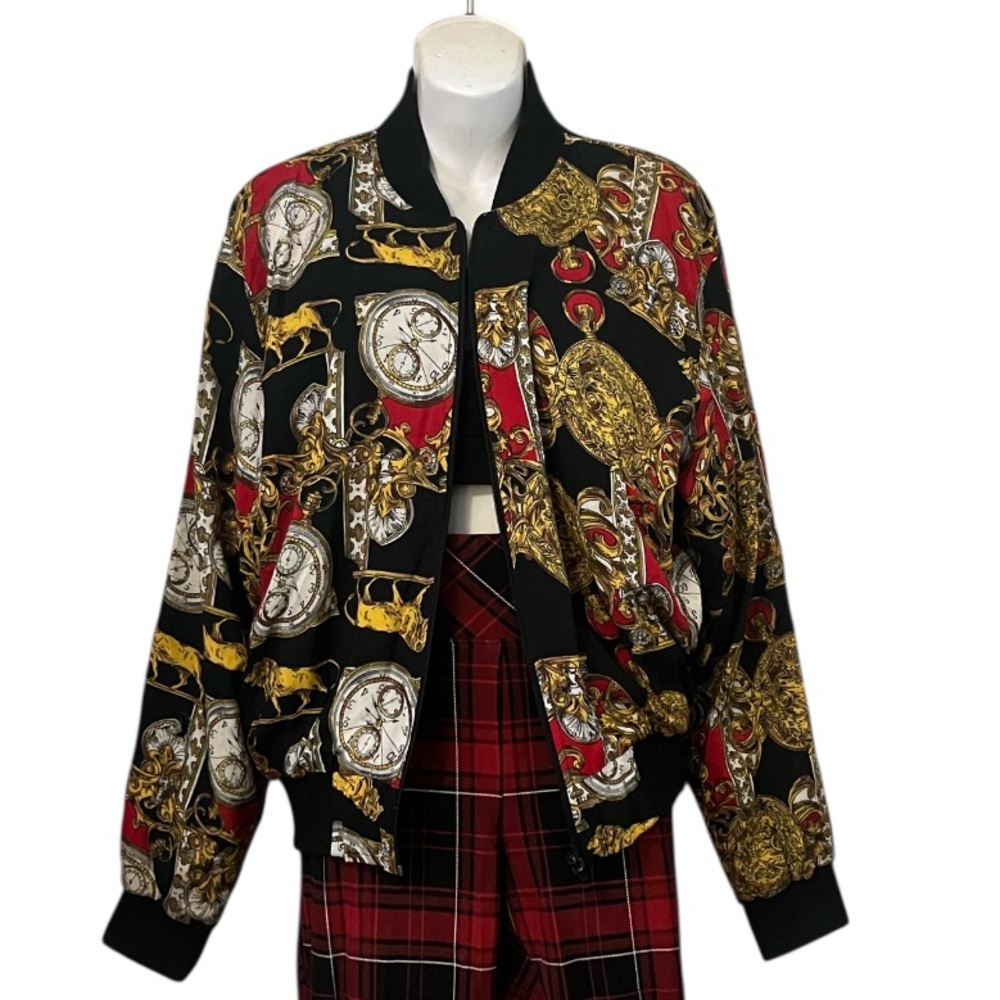 Patina International Women’s Vintage Black Gold Lion Clock Soprty Track Jacket M